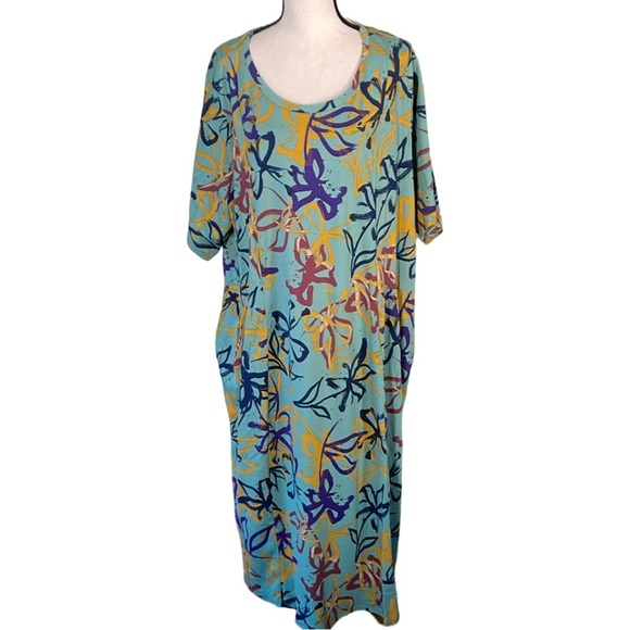 LOGO Lori Goldstein Abstract Floral Short Sleeve Cotton Blend Dress Size 3X - Picture 3 of 10
